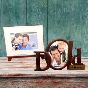 Malden Dad Bronze Casted Metal Frame + Sixtrees Walnut-Brown Wood Easel Frame